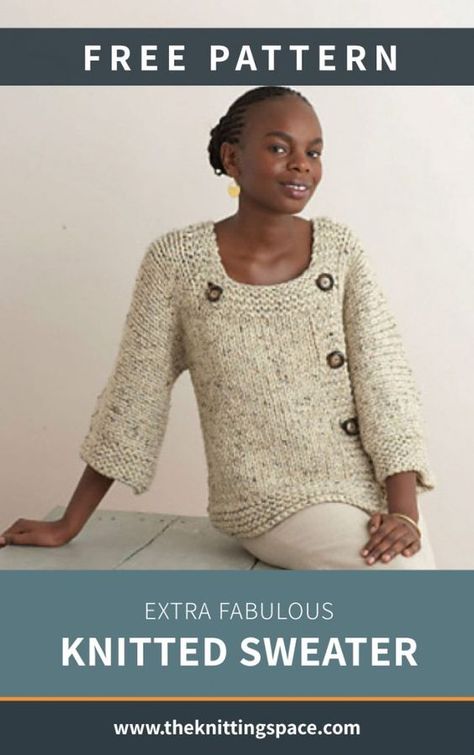 Looking for a statement piece to complete your fall capsule wardrobe? Try your hands on this gorgeous knitted sweater that will add elegance to a daily outfit. | Discover over 3,500 free knitting patterns at theknittingspace.com #knitpatternsfree #handmadegifts #giftideas #DIY #fallknittingpatterns #fallknittingprojects #fallstyle #fallcrafts #fallaesthetic Simple Sweater Pattern, Free Aran Knitting Patterns, Sweater Free Knitting Pattern, Knitting Space, Easy Sweater Knitting Patterns, Fall Knitting Patterns, Knit Cowl Pattern Free, Free Knitting Patterns For Women, Summer Knitting Patterns