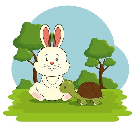 Vector cute adorable bunny turtle animal... | Premium Vector #Freepik #vector #cute-cartoon #cartoon-art #adorable #cartoon Rabbit And Turtle, Turtle Cartoon, Wild Animals Vector, Art Logo Ideas, Art For Print, Rabbit Vector, Animal Vector, Bear Character, Cat Vector