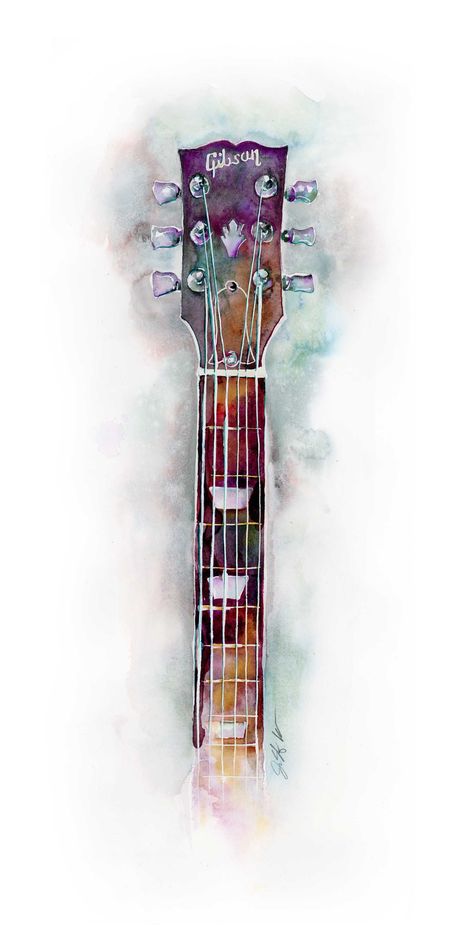 This is a painting of one of my husband's favorite guitars. The original painting measures 11" x 27" and is done at mostly life size: I painted from the guitar hanging on our wall. I'll make prints at 10" x 20." Original includes a certificate of authenticity and ships from my studio unframed. Guitar Paintings Acrylic, Acrylic Painting Of Guitar, Guitar Watercolor Painting, Music Watercolor Painting, Guitar Painting Ideas, Watercolor Guitar, Guitar Watercolor, Music Guitar Art, Guitar Art Painting