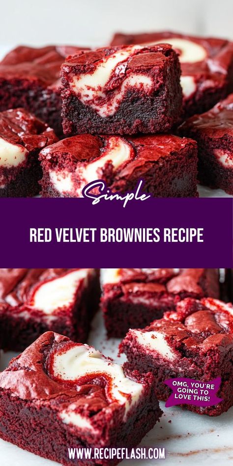 Indulge in these decadent Red Velvet Brownies that blend rich chocolate flavor with a vibrant red hue. Perfect for any dessert lover, these easy-to-make treats are ideal for celebrations or cozy nights in. Elevate your dessert game and satisfy your sweet cravings with this delightful recipe! Red Velvet Brownies Recipe, Easy Red Velvet, Red Velvet Desserts, Velvet Brownies, Red Velvet Brownies, Red Velvet Recipes, Red Velvet Cookies, Bake Goods, Cake Baking Recipes