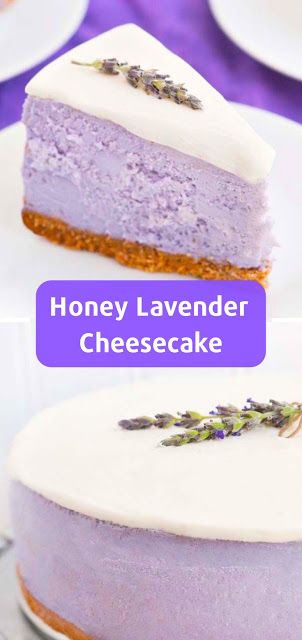 Honey Lavender Cheesecake #cheesecake #desserts #dessertrecipes Honey Lavender Cheesecake, Lavender Cheesecake Recipe, Fun Cheesecake, Honeycomb Cheesecake, Lavender Cheesecake, Best Cheesecake Recipes, Butterfinger Cheesecake, Caramel Cheesecake Bars, Quick Foods