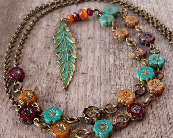 Leaf Necklace Fall Jewelry Autumn Necklace Gift for | Etsy Autumn Jewelry, Autumn Bracelet, Necklace Orange, Beaded Jewelry Necklaces, Long Statement Necklace, Titanium Earrings, Leaf Bracelet, Fall Leaf, Boho Fall