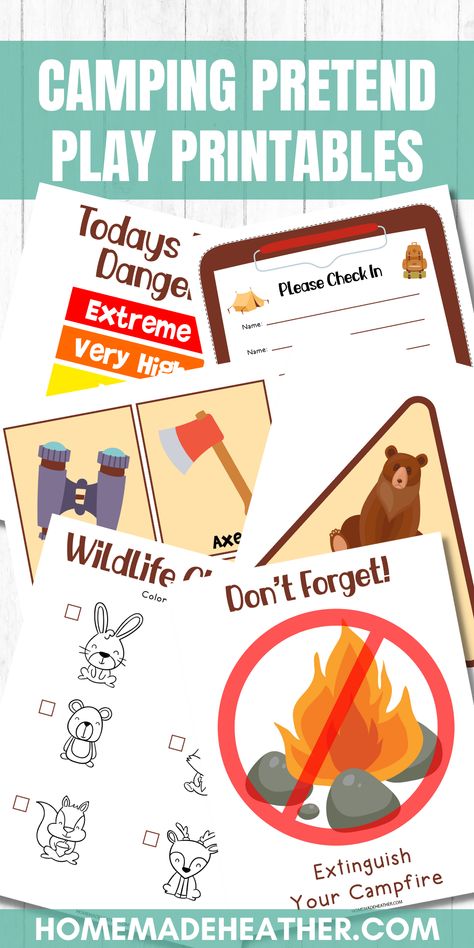 These free Camping Pretend Play Printables are perfect for keeping the kids busy!  Simply print each of these for hours of camping fun. Camping Pretend Play, Camping Dramatic Play, Camping Checklist Printable, Camping Printables, Camping Preschool, Camping Theme Preschool, Pretend Play Printables, Play Printables, Dramatic Play Themes