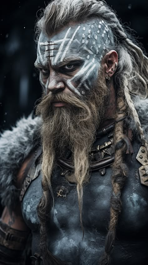 Viking Face Tattoo, Viking Warrior Art Men, Viking Character Art, Vikings Characters, Norse Mythology Runes, Viking Warrior Photography, Loki Viking, Humblewood Character, Viking Photography