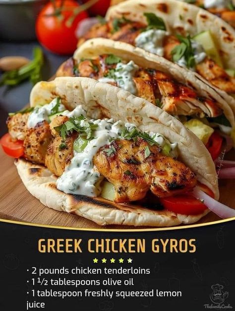 Gordon Ramsay Recipes 🍟🥣🍔 | Greek Chicken Gyros with Homemade Tzatziki | Facebook Chicken Gyros With Tzatziki Sauce, Gyros With Tzatziki Sauce, Greek Salad Wrap, Greek Chicken Gyros, Tzatziki Chicken, Chicken Gyro Recipe, Greek Menu, Mediterranean Recipes Healthy, Recipes Greek