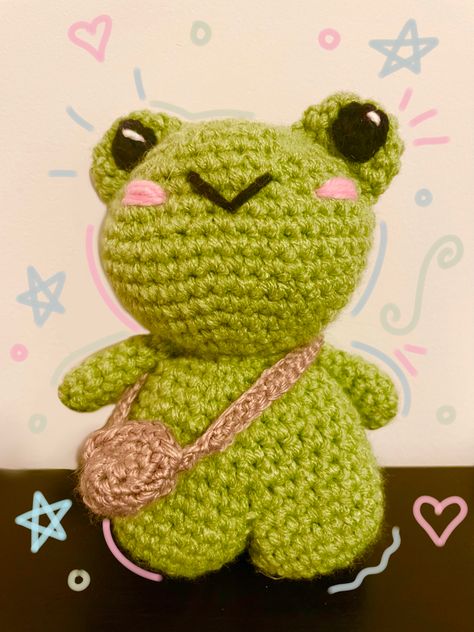 Frog Bag Crochet Pattern Free, Frog Crochet Pattern, Frog Crochet, Crochet Cat Pattern, Crochet Frog, Cute Frog, Craft Stuff, Crochet Stuff, Cute Frogs