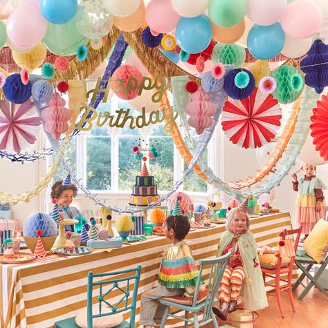 Kids Birthday Party Supplies – Meri Meri Coloring Table Birthday Party, Meri Meri Party Decoration, Colorful Kids Birthday Party, Living Room Party Decor, Colorful First Birthday, Classic Birthday Party, Fan Garland, Baby Shower Balloon Garland, Funky Party