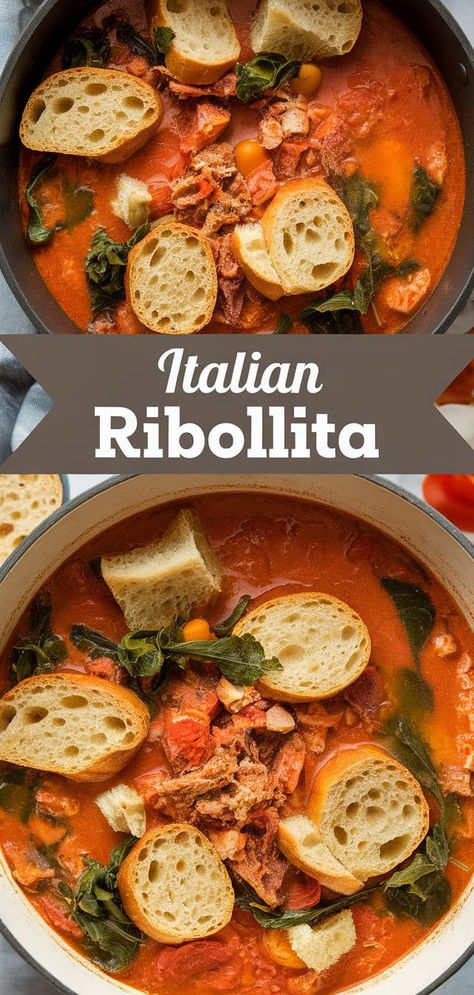 Italian Ribollita: a hearty and flavorful Tuscan soup made with fresh vegetables, beans, and day-old bread. Perfect for cozy meals and a true taste of Italy! Tuscan Style Food, Italian Bread Soup, Italian Vegetarian Recipes, Ribollita Soup, Italian Side Dishes, Italian Diet, Tuscan Soup, Change Time, Bread Soup