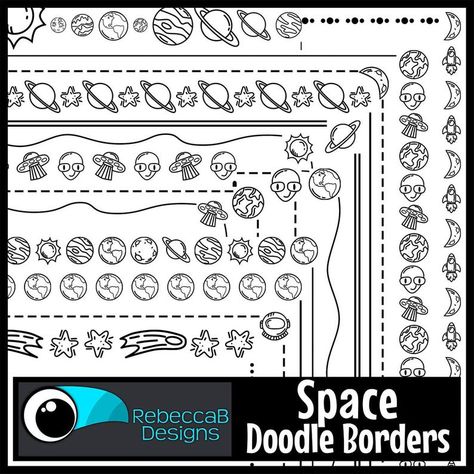 Outer Space Doodle Borders Clip Art Space Exploration Clip | Etsy Stars Drawings, Lettered Quotes, Quotes Doodles, Art Galaxie, Space Doodles, Cosmic Galaxy, Doodle Borders, All Planets, Bond Paper