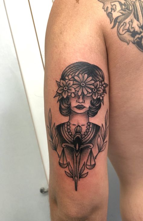 Justice Traditional Tattoo, Lady Justice Traditional Tattoo, Traditional Lady Justice Tattoo, Libra Traditional Tattoo, American Traditional Lady, Lady Justice Tattoo, Artemis Tattoo, Justice Tattoo, Motherhood Tattoos