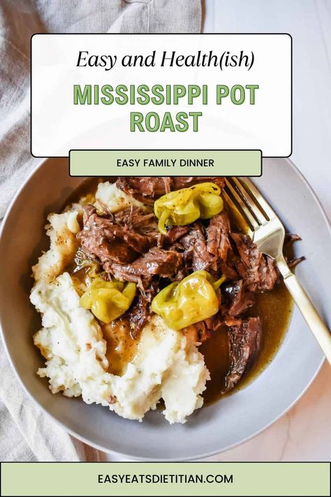 Healthy Mississippi Pot Roast Paleo Mississippi Pot Roast, Healthy Mississippi Pot Roast Crockpot, Macro Friendly Pot Roast, Whole 30 Mississippi Pot Roast, Healthy Mississippi Pot Roast, Mississippi Pot Roast Crockpot Recipes, Mississippi Roast Crock Pot, Healthy Pot Roast, Crockpot Mississippi Pot Roast