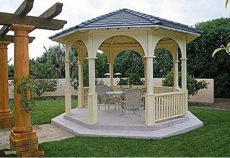 Circular Gazebo, Octagon Gazebo, Shingle Roof, Gazebo Plans, Backyard Seating Area, Pergola Curtains, Landscape Structure, Pergola Attached To House, Backyard Gazebo