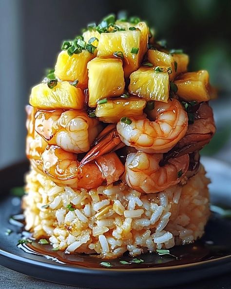 🍤 Teriyaki Shrimp and Pineapple Rice Stack 🍍 A Quick Tropical Escape on Your Plate! 🍽️ Ingredients 🍽️ - 1/4 cup soy sauce - 1 tablespoon honey - 1 (15 oz) can pineapple chunks, drained - 3 cups chicken broth - 1/4 teaspoon garlic powder - 1/4 cup teriyaki sauce - 1 pound shrimp, peeled and deveined - 2 cups rice - 1 tablespoon sesame oil - 1/2 teaspoon grated ginger 🧑‍🍳 Directions 🧑‍🍳 1. Prepare the Rice: In a large pot, bring the chicken broth to a boil. Stir in the rice, soy sauce, sesam... Teriyaki Shrimp And Rice, Chicken Avocado Rice, Pineapple Shrimp Fried Rice, Shrimp And Pineapple, Can Pineapple, Pineapple Shrimp, Pineapple Rice, Avocado Rice, Teriyaki Shrimp