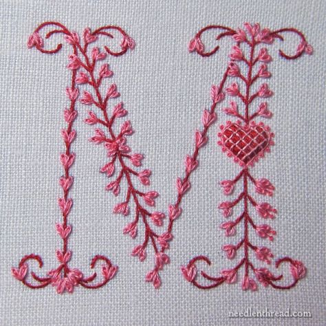 Valentines Embroidery Patterns, Monogram Embroidery Letters, Hand Embroidery Letters, Valentines Embroidery Designs, Valentine Embroidery, Clothes Embroidery Diy, Embroidery Alphabet, Hand Embroidery Videos, Hand Embroidery Kit