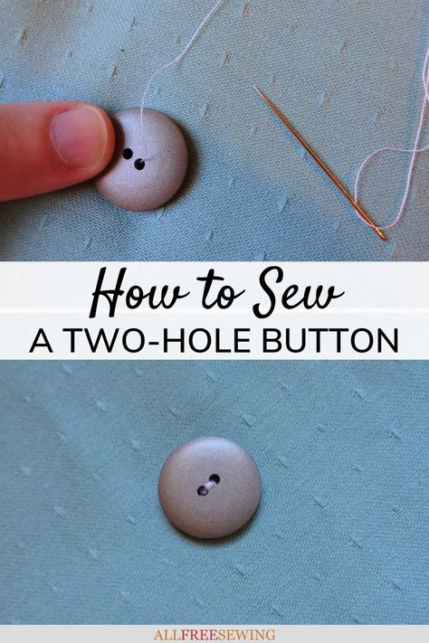 How to Sew a Two Hole Button - With this guide, learn how to sew on a 2-hole button for garments, bags, and more. Learning How To Sew, Sew A Button, Button Sewing, Sewing Machine Projects, Beginner Sewing Projects Easy, Sewing Class, Skills To Learn, Sewing Projects For Beginners, Easy Sewing Projects