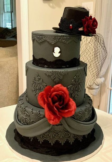 This is a finished 3 tier faux wedding cake with monogram. Tiers are 6', 8', and 10". It is a 6x4, 8x4 and 10x4. Cakes can be modified for more height, width, or more tiers if needed. Cake comes boxed and ready to be displayed.  A piece is cut out of the back to a piece of real cake to be inserted. This is automatically done unless otherwise stated on the order form for us not to.  We create, made to order, faux wedding cakes. Each cake is made specifically for each individual wedding and for ea Dark Wedding Cakes, Goth Wedding Cake, Wedding Cake With Monogram, Cake With Monogram, Victorian Themed Wedding, Faux Wedding Cake, Fake Wedding Cake, Gothic Cakes, Victorian Wedding Cakes