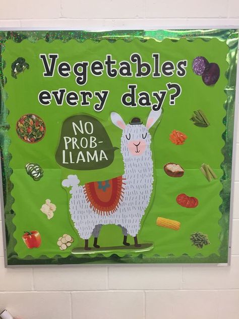 Vegetable Bulletin Board, Kitchen Bulletin Boards, Office Bulletin Board Ideas, School Cafeteria Decorations, Cafeteria Bulletin Boards, Nutrition Bulletin Boards, Pe Bulletin Boards, Nurse Bulletin Board, School Nurse Office Decorations