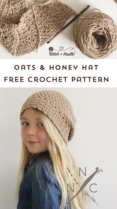 Oats & Honey Crochet Hat Free Pattern Crochet Hat 3 Weight Yarn, Crochet Patterns Using 1 Weight Yarn, Childs Hat Crochet Pattern, Free Slouchy Beanie Crochet Pattern, Sport Weight Yarn Crochet Patterns Free, Crochet Toque Free Pattern, Mens Crochet Hats Free Pattern, Worsted Weight Crochet Patterns, Honey Crochet