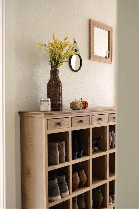 Shoe Storage Inspiration. #show #storage #entryway #solution #idea Vestibule Shoe Storage, Small Entryway Shoe Storage Ideas Modern, Shoe Storage Solutions Entryway, Winter Shoe Storage Entryway, Diy Entry Table With Shoe Storage, Entryway Shoe Ideas, Shoe Storage Table Entryway, Shoe Organizer Front Door Entryway, Entryway Shoe Shelf