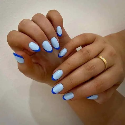 Bright Blue Nails, Dark Blue Nails, Navy Blue Nails, Light Blue Nails, Baby Blue Nails, Short Gel Nails, Summery Nails, Blue French, Blue Nail Designs