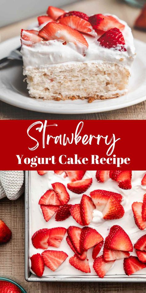 Strawberry Yogurt Cake - I Heart Eating Yogurt Cake Recipe Easy, Strawberry Yogurt Cake Recipe, Strawberry Yogurt Recipes, Nutella Lava Cake, Moist Strawberry Cake, Strawberry Yogurt Cake, Strawberry Oatmeal Bars, Whipped Yogurt, Yogurt Toppings