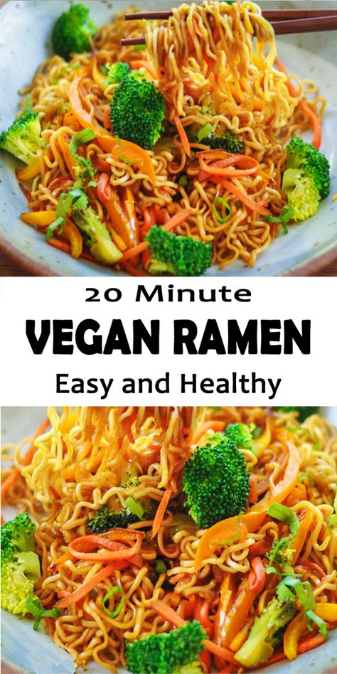 Easy Veggie Ramen Noodles - Countsofthenetherworld.com Ramen Noodles With Broccoli, Raman Noodles Recipe Vegan, Healthier Ramen Noodles, Quick Ramen, Veggie Ramen, Ramen Noodle Recipes Easy, Vegetarian Noodles, Healthy Ramen, Ramen Recipes Easy