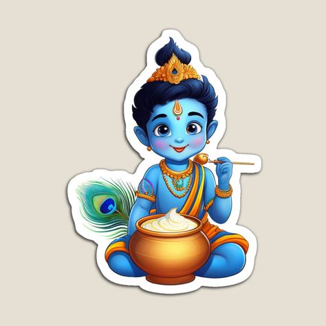 Get my art printed on awesome products. Support me at Redbubble #RBandME: https://www.redbubble.com/i/magnet/Celebrate-Krishna-Janmashtami-with-Adorable-Little-Krishna-Eating-Butter-by-Ajayhere/164177966.TBCTK?asc=u Krishna Theme Cake, Krishna Eating Butter, Krishna Sticker, Cake Topper Printable, Hindu Festival, Little Krishna, Hindu Festivals, Krishna Janmashtami, Krishna Art