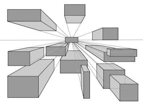 Vocabulary: Horizon Line : The line in a perspective drawing where the sky meets the ground. It also represents the viewer's eye level. Perspective Lessons, 1 Point Perspective, Classe D'art, Perspective Drawing Lessons, One Point Perspective, Creation Art, Point Perspective, Perspective Art, Perspective Drawing