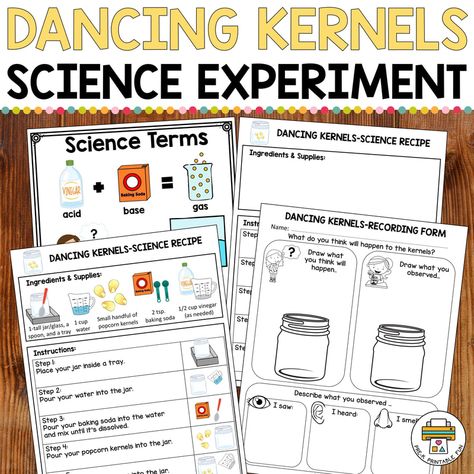 Dancing Kernels Science Experiment - Pre-K Printable Fun Dancing Kernels Experiment, Dancing Corn Science Experiment, Dancing Popcorn Science Experiment, Dancing Corn Experiment, Dancing Popcorn, Dancing Corn, Fun Anatomy, Dancing Raisins, Science Experiments Kids Elementary