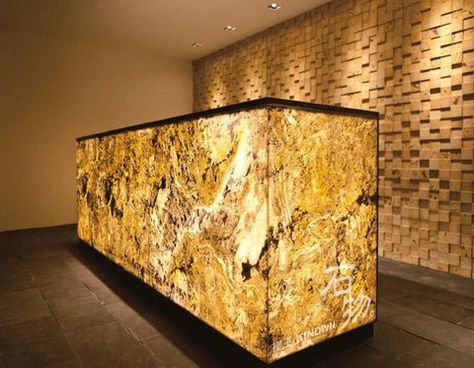 Translucent Slate Veneer - Backlit stone veneer walls and bars – Lite Stone Slate Veneer, Stone Veneer Wall, Tv Wall Panel, Real Stone Veneer, Stone Laminate, Bar Counter Design, Modern Home Bar, Natural Stone Veneer, Faux Brick Walls