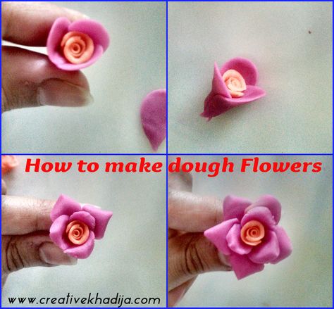 New post ; Learn how to make dough flowers, an easy step by step Tutorial. http://creativekhadija.com/2014/03/make-dough-flowers/ Enjoy! Dough Flowers, Salt Dough Crafts, Paper Mache Christmas, Diy Gem, How To Make Dough, How To Make Rose, Miniature Foods, Craft Flowers, Pressed Flower Crafts