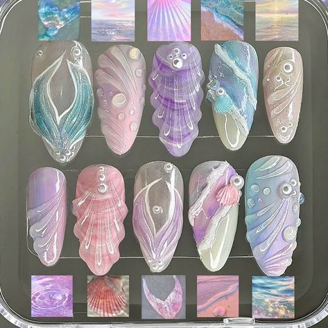 Claire's Nails, Deco Nails, Seashell Nails, Beachy Nails, Diy Acrylic Nails, Cute Nail Art Designs, Grunge Nails, Vibrant Nails, Mermaid Nails