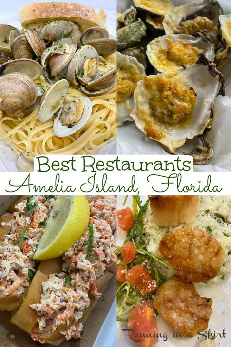 Best Amelia Island Restaurants - best places to eat on Amelia Island Florida and Fernandina Beach Florida. Including great seafood, fine dining, Italian, breakfast, beach eats and takeout options. A foodies guide to island eats! / Running in a Skirt #florida #floridatravel #ameliaisland #travelblogger via @juliewunder Best Restaurants In Fernandina Beach, Amelia Island Florida Restaurants, Seafood Fine Dining, Amelia Island Restaurants, Beach Eats, Fernandina Beach Florida, Amelia Island Florida, Italian Breakfast, Florida Food