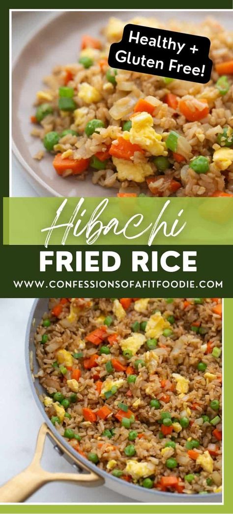 Easy and flavorful, this healthier hibachi fried rice is the perfect side dish for my hibachi steak and hibachi chicken recipes! Made with leftover rice, you could even throw it together and top with your favorite protein; we love it with everything from this air fryer shrimp and my pan fried salmon to this Asian pork tenderloin! Hibachi Salmon Recipe, Asian Crockpot Chicken, Quick Dinner Sides, Asian Pork Tenderloin, Hibachi Fried Rice, Gut Protocol, Hibachi Steak, Air Fryer Shrimp, Hibachi Chicken