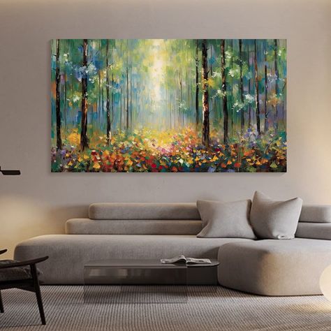 Large Original Colorful Forest Painting On Canvas Dreamy Natural Scenery Painting  Living Room Wall Art Boho Modern Canvas Trendy Home Deocr Natural Scenery Painting, Wall Painting Ideas Creative, Dreamy Forest, Ocean Landscape Painting, Colorful Forest, Scenery Painting, Painting Living Room, Scenery Paintings, Boho Modern