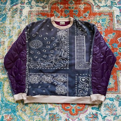 Kapital Bandana Crewneck Kapital Bandana, Leather Pulls, Warm And Cozy, Varsity Jacket, Zip Pockets, Paisley, Crew Neck, Outfit Inspo, Plus Fashion