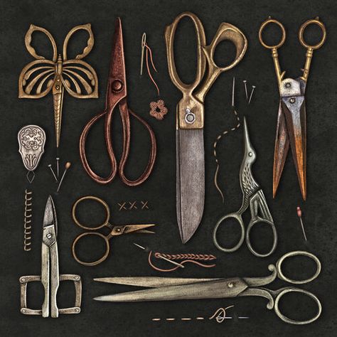 Vintage Scissor Collection Warlock Ideas, Cool Scissors, Cultist Simulator, Pretty Scissors, Antique Scissors, Scissors Art, Flash Ideas, Scissors Design, Lilla Rogers