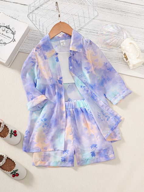 Women Shirt Designs, Blusas Top, Shorts Dress, Shein Kids, Tie Dye Blouse, Casual Outfits For Teens, Cute Dress Outfits, Tie Dye Outfits, Trendy Dress Outfits