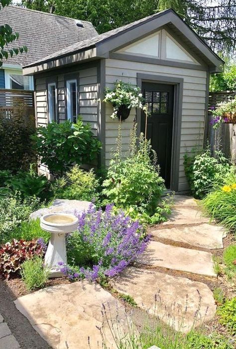 35 Beautiful Backyard Shed Landscaping Ideas - MAGZHOUSE #garden #landscaping Shed Landscaping Ideas, Small Cottage Garden Ideas, Shed Landscaping, Backyard Shed, Landscaping Tips, Garden Pathway, Budget Backyard, Beautiful Backyards, Garden Cottage