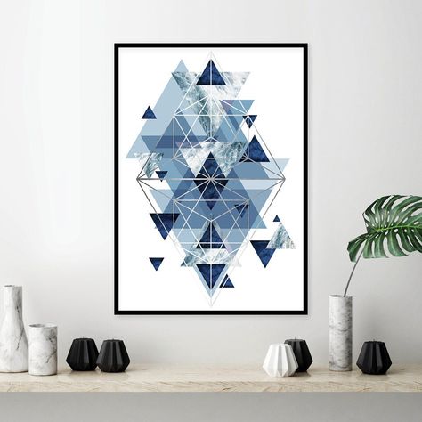 Navy Wall Decor, Geometric Printable, Navy Walls, Scandi Decor, Living Room Themes, Geometric Wall Art, Contemporary Artwork, Geometric Wall, Geometric Print