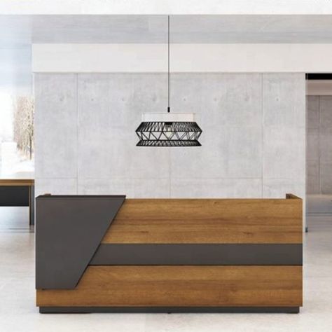 Modern Salon Reception Desk, Ikea Reception Desk, Modern Office Reception Desk, Office Reception Desks, Cash Counter Design, Office Counter Design, Modern Office Reception, Wooden Office Furniture, Shop Counter Design