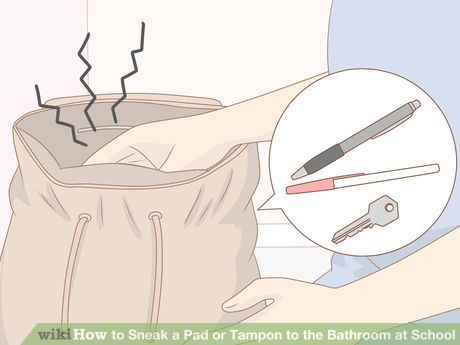 Image titled Sneak a Pad or Tampon to the Bathroom at School Step 4 How To Open A Period Pad Quietly, How To Open A Pad Quietly, How To Hide Pads At School, How To Put In A Tampon, School Bathroom, Period Pads, Period Hacks, Pads Tampons, Self Conscious