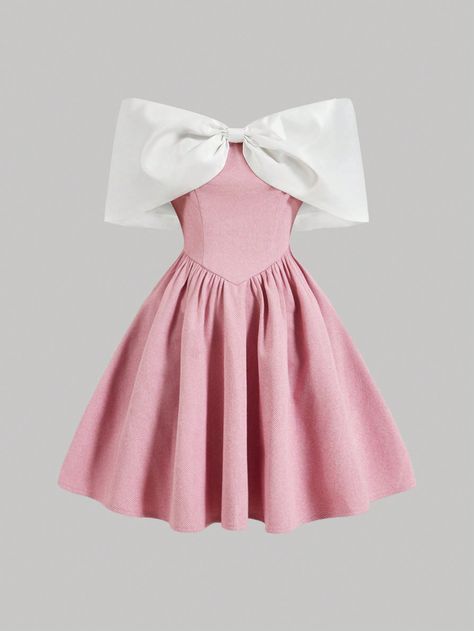 Pink Party Dress With Bow, Pink Short Dress Outfit, Pink Dress With Bow, Pink Puffy Dress, Pink Bow Mini Dress For Wedding, Pink Party Dress, Party Princess Dress With Pink Bow, Cute Dress With Pink Bow For Dress-up, Pink Bow Dress For Dress-up