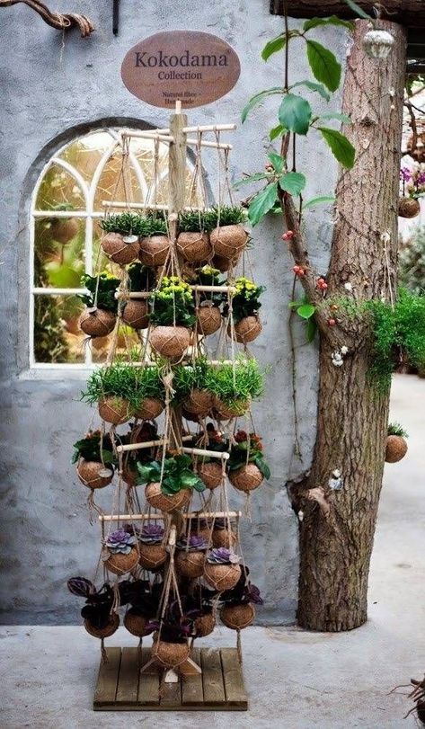 Garden Center Displays, String Garden, Taman Air, Narrow Garden, Vertical Vegetable Garden, Ball Ideas, Plants Growing, Gardening Techniques, Hanging Garden