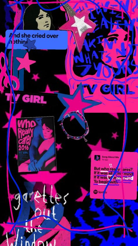 #tvgirl #viral #collage Tv Girl Reference Blue And Pink, Tv Girl Collage, Tv Girl Pink And Blue, Blue And Pink Tv Girl, Girl Reference, Spiderman Art Sketch, Tv Girl, Girl Code, Pink Painting