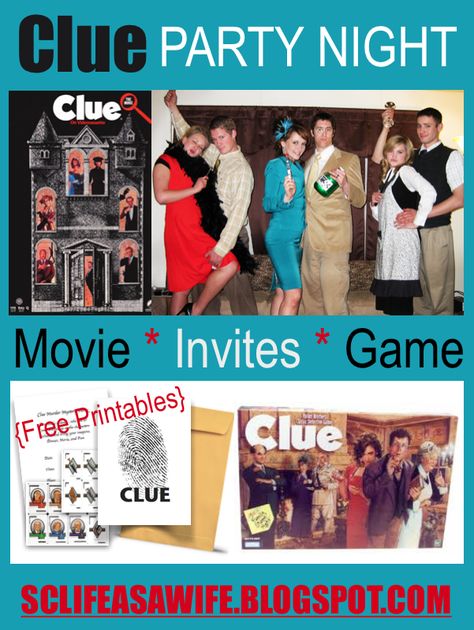 A CLUE PARTY fun ideas and free printables :: SC LIFE as a WIFE Live Action Clue Game, Real Life Clue Game Mystery Parties, Clue Game Party Decorations, Clue Game Printables, Clue Party Decorations, Party Fun Ideas, Clue Game, Clue Movie, Detective Party