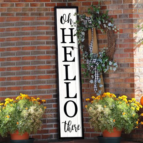 PRICES MAY VARY. 【Superior Quality】: porch board hanging welcome sign is made from high-quality wood and printed with weatherproof uv ink that won't peel, fade or crack. can be used indoors or outdoors. 【Ideal Size】: welcome sign measures 45 inches tall, 9 inches wide, 1 inch thick, and weighs 2.5 pounds. can hang or lean it against the yard, entrances, garage, to show your warm welcome to your guests. 【High Quality Craft】: this wooden front porch welcome sign is made of plaid bows, artificial e Shutter Signs Front Porches, Vertical Signage, Welcome Sign Front Door, Metal Welcome Sign, Outdoor Welcome Sign, Welcome Door Signs, Front Door Sign, Hi Hello, Porch Welcome Sign