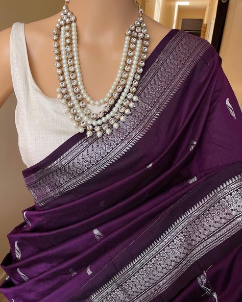 Www.thejacouture.in > cotton silk sarees silver border. > Dark wine cotton silk saree with silver Border. . Saree Description: Dark wine cotton silk saree with silver zari border and butta all over. Comes with running blouse. Saree height: 46 inches. Saree length: 5.5 meters. Blouse : 80cm Care: Normal wash. priced: 1450/- INR Delivery time Duration: * Domestic in 4 to 6 working days. * International in 10 to 15 days Courier partner: Delhivery and Dtdc. . . For for details and query d... Silver Border Saree, Silk Saree With Silver Zari, Simple Saree Designs, Fancy Sarees Party Wear, Cotton Silk Saree, Border Saree, Simple Sarees, Blouse Saree, Dress Neck Designs