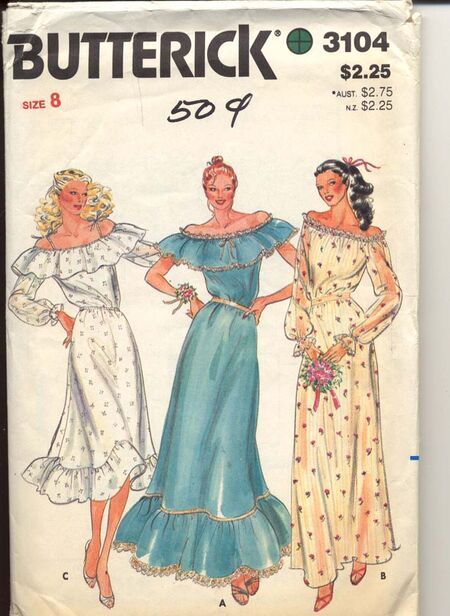 Butterick 3104 A | Vintage Sewing Patterns | FANDOM powered by Wikia Patterned Bridesmaid Dresses, Off Shoulder Bridesmaid, Butterick Dress Patterns, Prom Dress Pattern, Formal Dress Patterns, Pattern Dress Women, Butterick Pattern, Butterick Sewing Pattern, 1980s Dresses