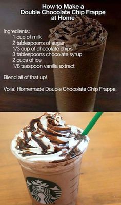 Double Chocolate Chip Frappe, Homemade Starbucks Drinks, Chocolate Chip Frappe, Resep Starbuck, Minuman Starbucks, Homemade Starbucks, Starbucks Drinks Diy, Frappe Recipe, Coffee Recipes Starbucks